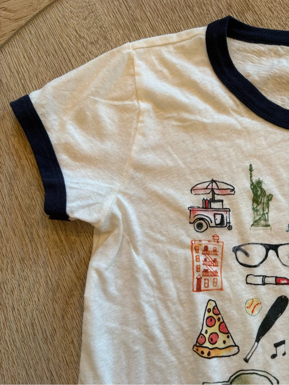 J. Crew NYC Destination Ringer Graphic Tee with Navy Trim and New York City Icon